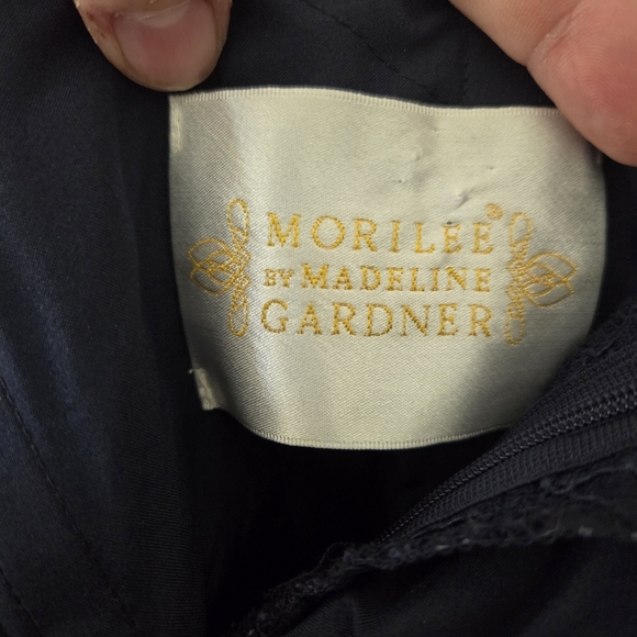 Mori Lee Elegant Blue Lace Midi Dress Size 14 - Picture 5 of 6